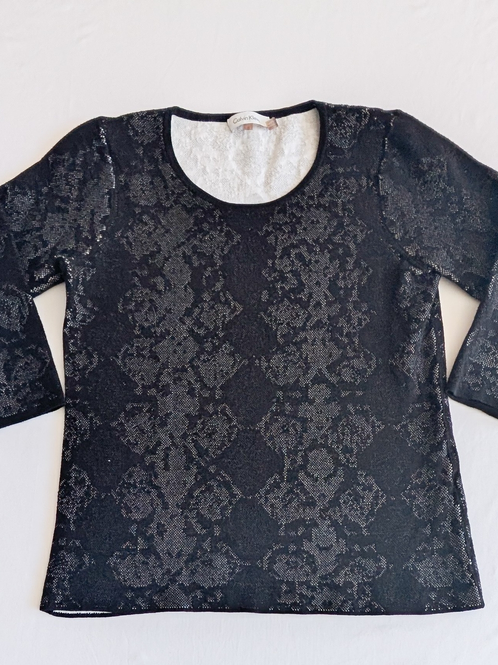 Calvin Klein Black And White Snake Pattern Knit 3/4 Sleeve Women's Med